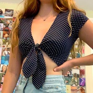 Navy + White Polka Dot Tie Up Crop Top